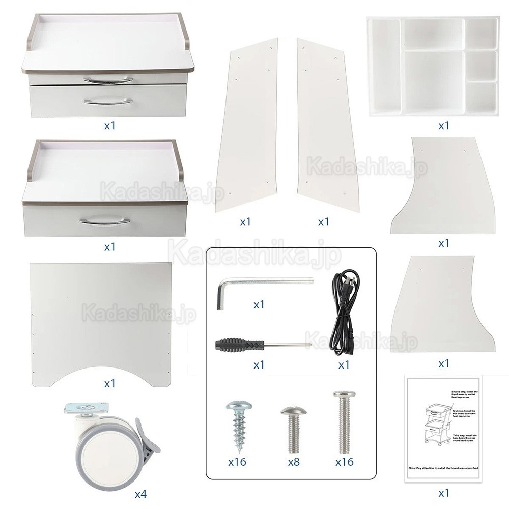 Dentech G06 歯科 モービル キャビネット / ダブルドロワーデンタルカート 器具トレイ付き